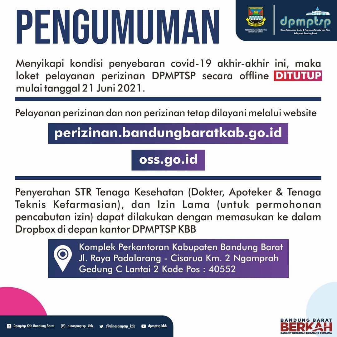 >Loket pelayanan DPMPTSP KBB untuk sementara Ditutup